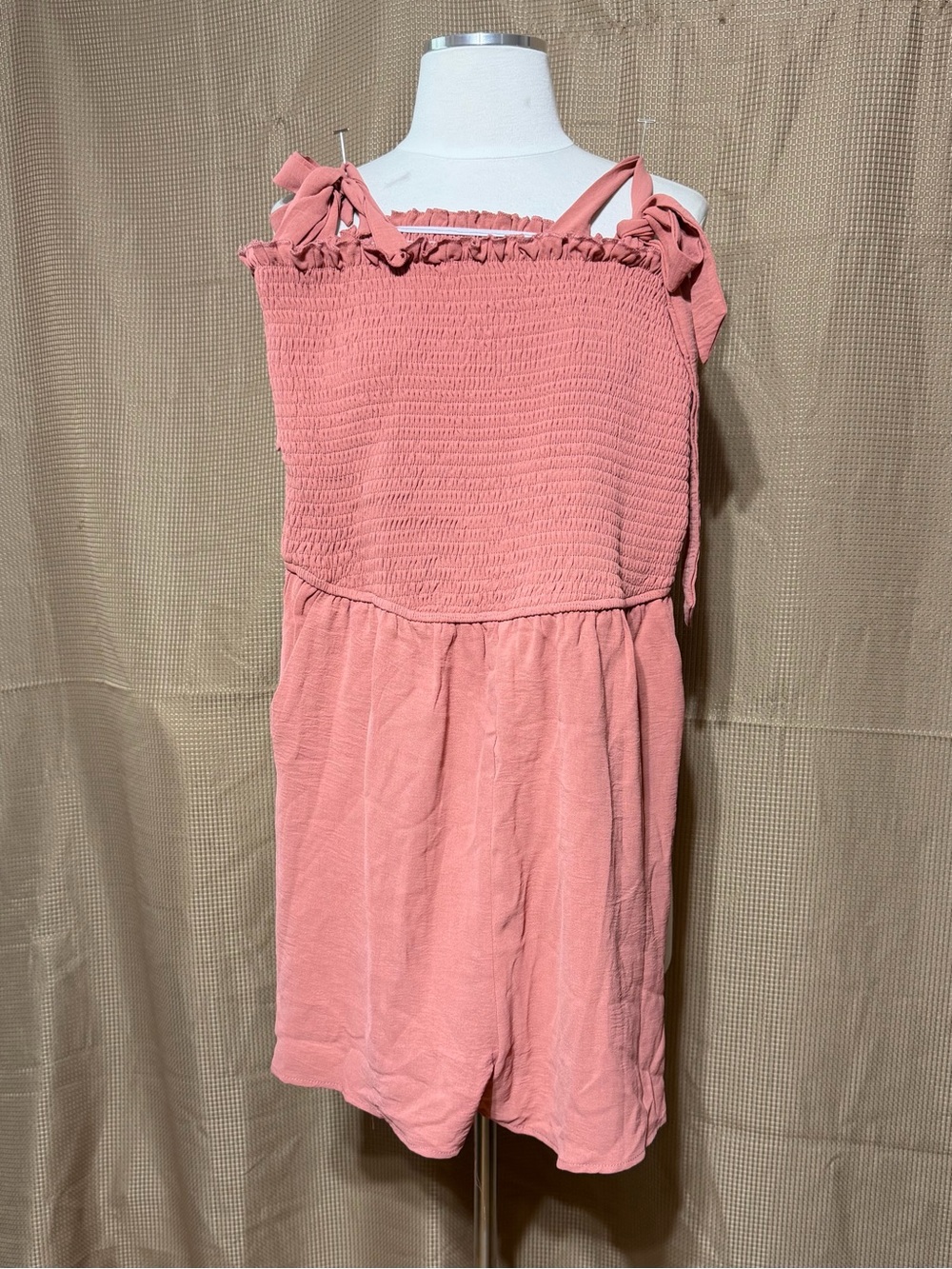 Smocked Tie-Shoulder Jumpsuit in Dusty Rose